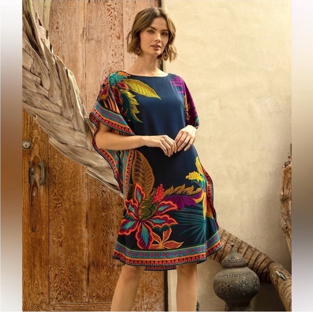 Trina Turk Navy and Orange Floral Dress